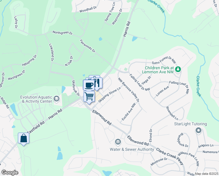 map of restaurants, bars, coffee shops, grocery stores, and more near 716 Volta Drive Northwest in Concord