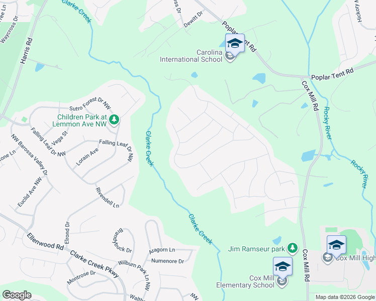 map of restaurants, bars, coffee shops, grocery stores, and more near 9573 Kartey Avenue Northwest in Concord
