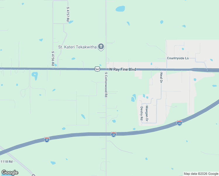 map of restaurants, bars, coffee shops, grocery stores, and more near 111140 South 4760 Road in Muldrow