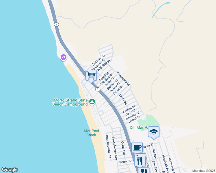map of restaurants, bars, coffee shops, grocery stores, and more near 371 Rennel Street in Morro Bay