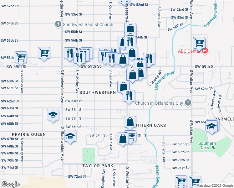map of restaurants, bars, coffee shops, grocery stores, and more near 928 Southwest 62nd Street in Oklahoma City