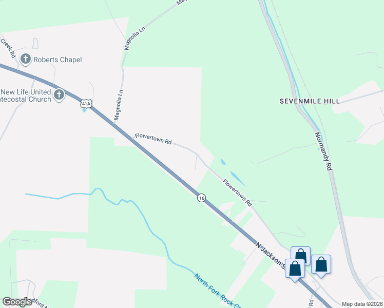 map of restaurants, bars, coffee shops, grocery stores, and more near 369 Flowertown Road in Normandy