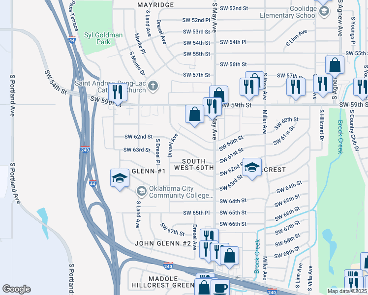 map of restaurants, bars, coffee shops, grocery stores, and more near 3009 Southwest 61st Street in Oklahoma City