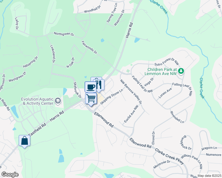 map of restaurants, bars, coffee shops, grocery stores, and more near Discovery Drive Northwest in Concord