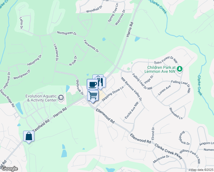 map of restaurants, bars, coffee shops, grocery stores, and more near 716 Volta Drive Northwest in Concord
