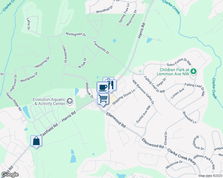 map of restaurants, bars, coffee shops, grocery stores, and more near 11092 Telegraph Road Northwest in Concord