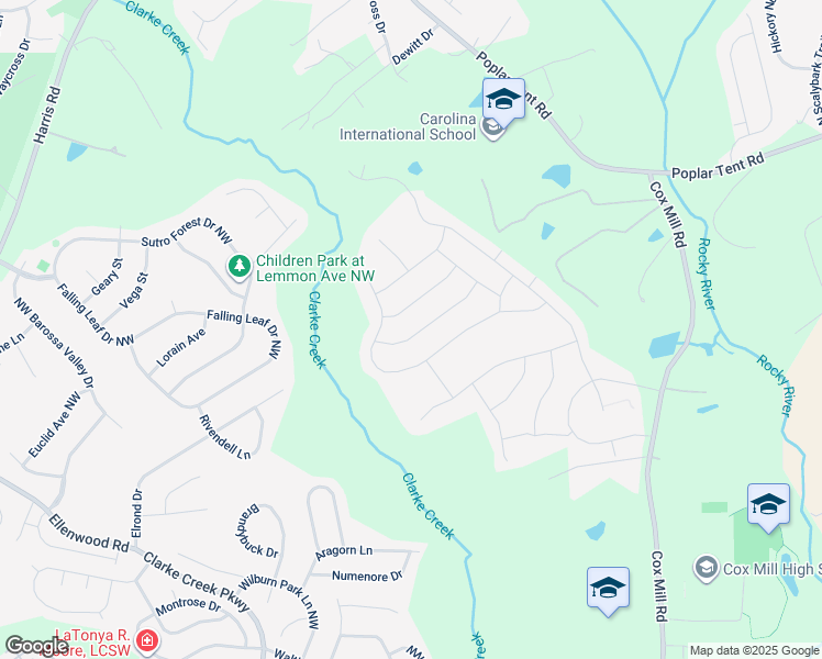 map of restaurants, bars, coffee shops, grocery stores, and more near 9606 Kartey Avenue Northwest in Concord