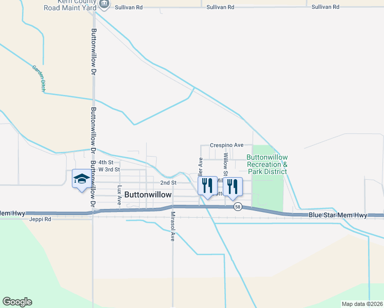 map of restaurants, bars, coffee shops, grocery stores, and more near in Buttonwillow