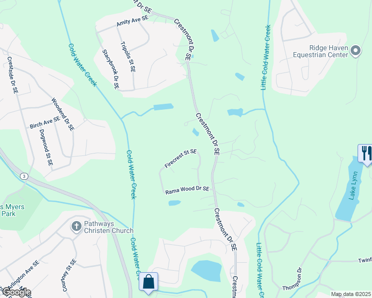 map of restaurants, bars, coffee shops, grocery stores, and more near 723 Firecrest Street Southeast in Concord