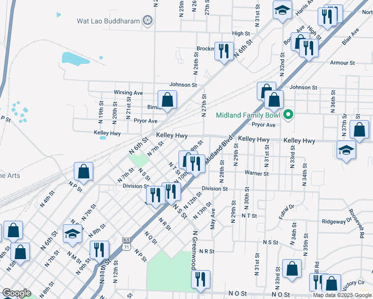 map of restaurants, bars, coffee shops, grocery stores, and more near 827 North U Street in Fort Smith