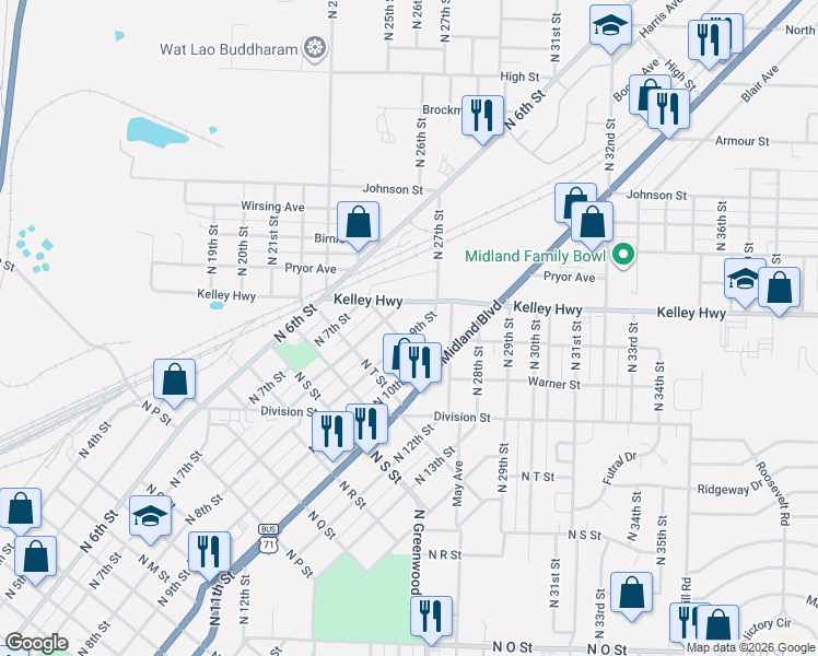 map of restaurants, bars, coffee shops, grocery stores, and more near 2311 North 9th Street in Fort Smith