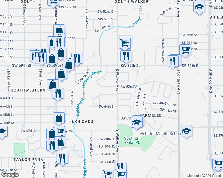 map of restaurants, bars, coffee shops, grocery stores, and more near 517 Southwest 63rd Terrace in Oklahoma City