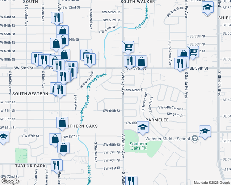 map of restaurants, bars, coffee shops, grocery stores, and more near 517 Southwest 63rd Terrace in Oklahoma City