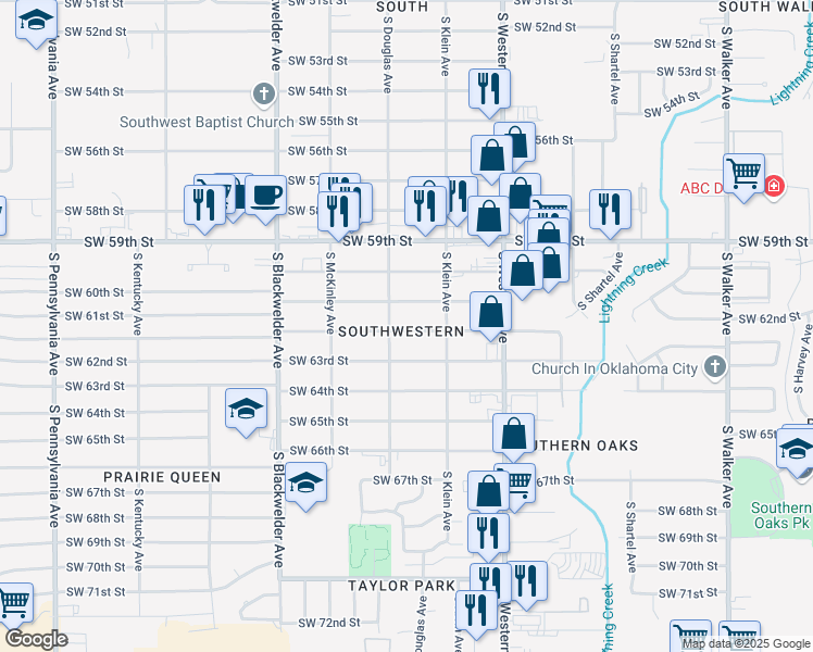 map of restaurants, bars, coffee shops, grocery stores, and more near in Oklahoma City