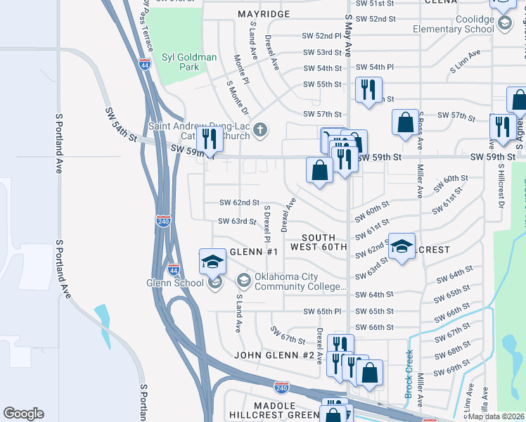 map of restaurants, bars, coffee shops, grocery stores, and more near 6324 South Drexel Place in Oklahoma City