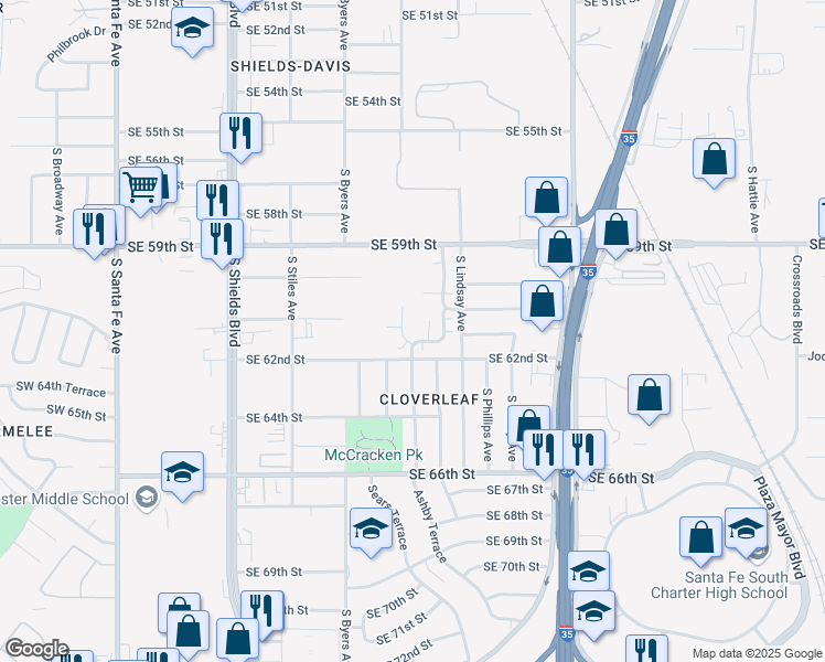 map of restaurants, bars, coffee shops, grocery stores, and more near 6201 Cielo Terrace in Oklahoma City