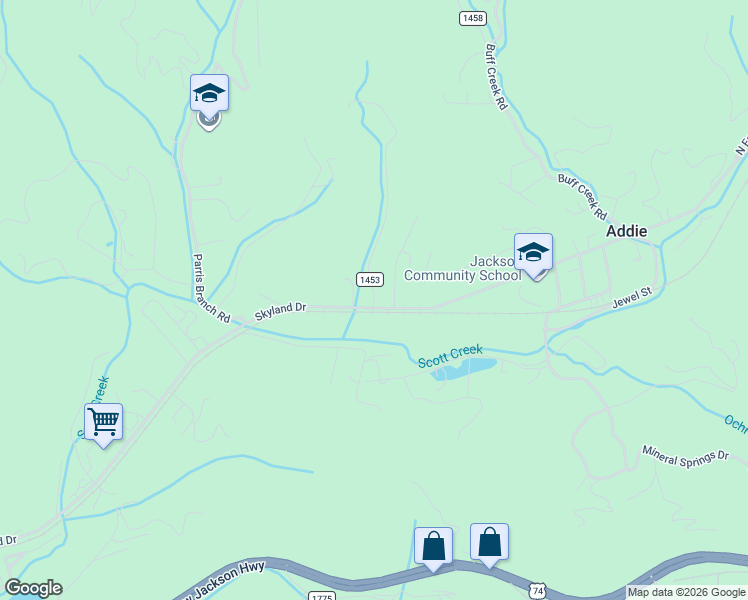 map of restaurants, bars, coffee shops, grocery stores, and more near 14 Black Rock Ranch Road in Sylva