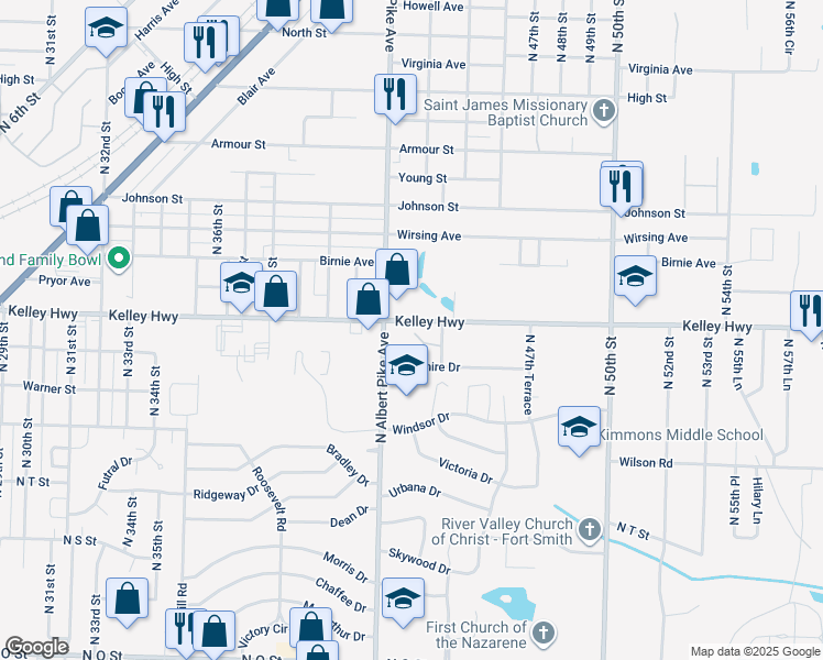 map of restaurants, bars, coffee shops, grocery stores, and more near 4301 Yorkshire Drive in Fort Smith