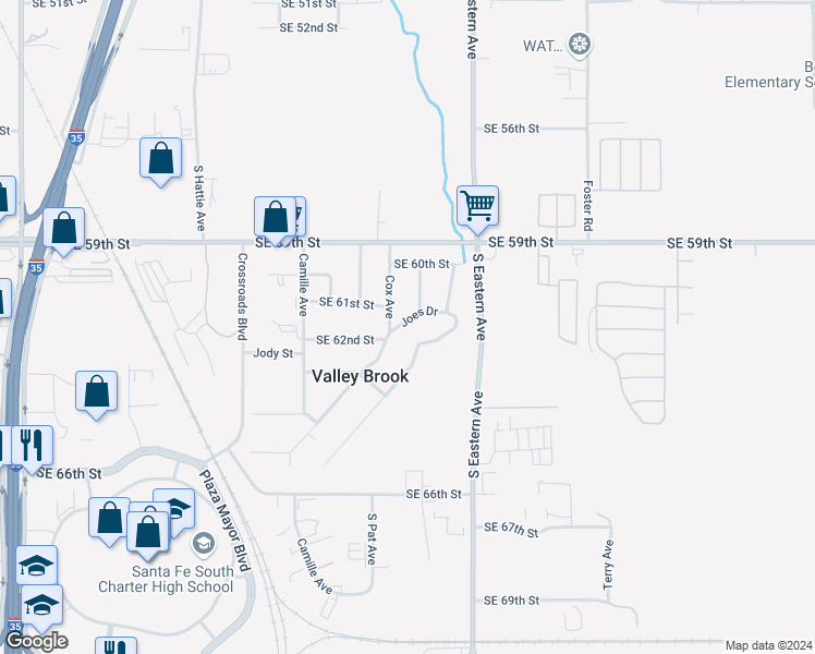 map of restaurants, bars, coffee shops, grocery stores, and more near 6212 Joes Drive in Oklahoma City