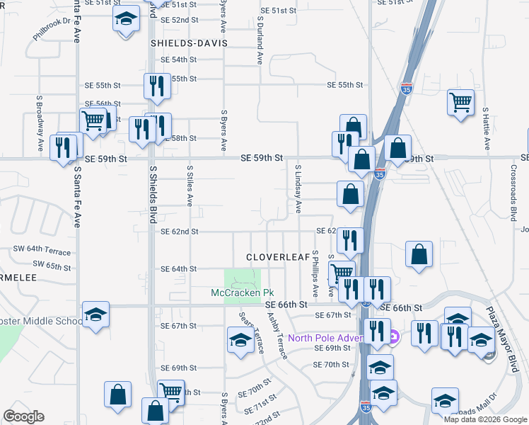 map of restaurants, bars, coffee shops, grocery stores, and more near 6201 Cielo Terrace in Oklahoma City