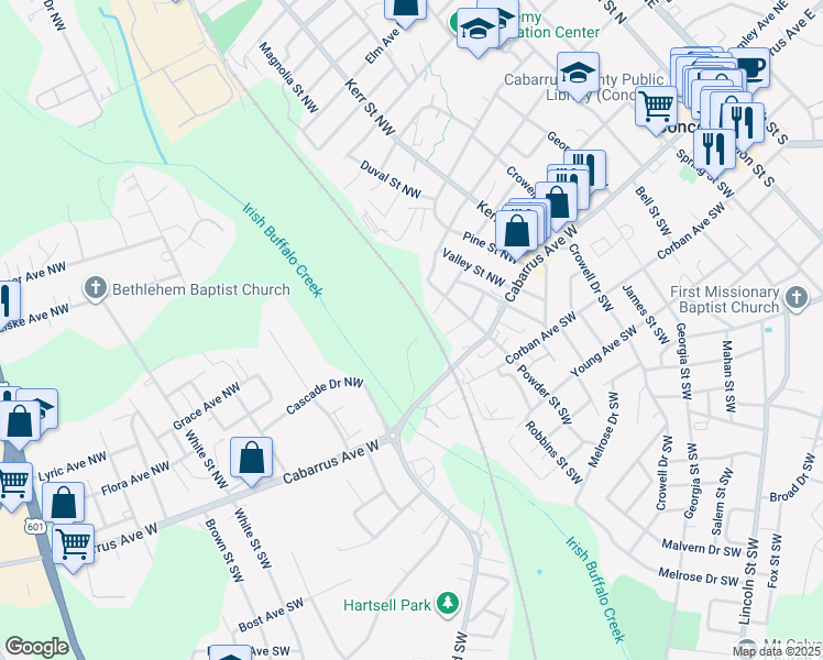 map of restaurants, bars, coffee shops, grocery stores, and more near 380 Transport Place Northwest in Concord