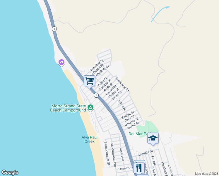 map of restaurants, bars, coffee shops, grocery stores, and more near 408 Sicily Street in Morro Bay
