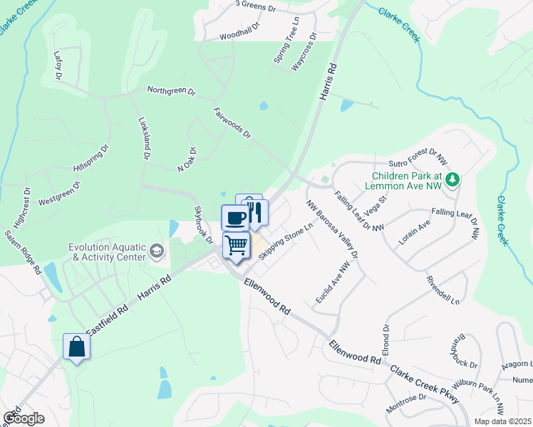 map of restaurants, bars, coffee shops, grocery stores, and more near 11092 Telegraph Road Northwest in Concord
