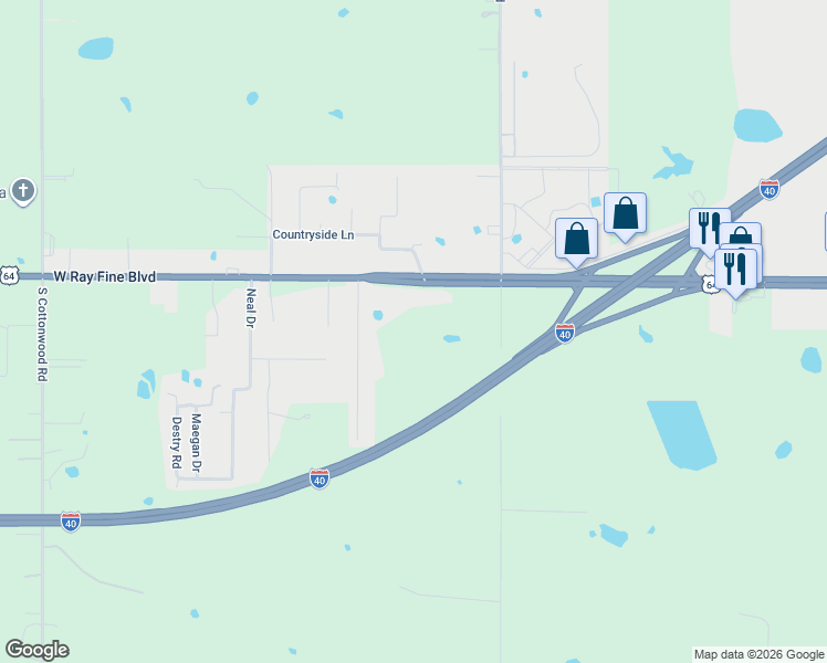 map of restaurants, bars, coffee shops, grocery stores, and more near 111 Quail Creek Road in Roland