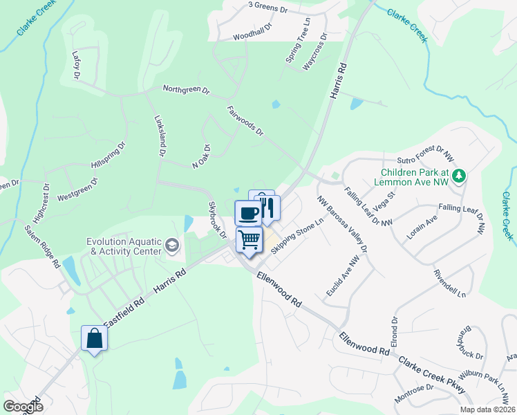 map of restaurants, bars, coffee shops, grocery stores, and more near 11092 Telegraph Road Northwest in Concord