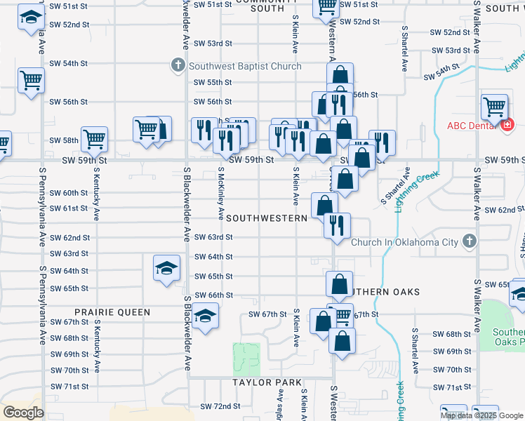 map of restaurants, bars, coffee shops, grocery stores, and more near in Oklahoma City