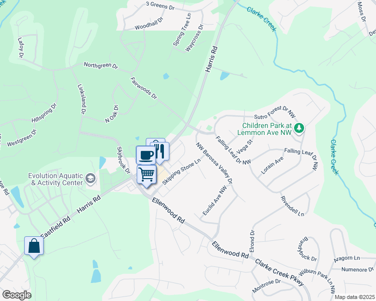 map of restaurants, bars, coffee shops, grocery stores, and more near 716 Volta Drive Northwest in Concord