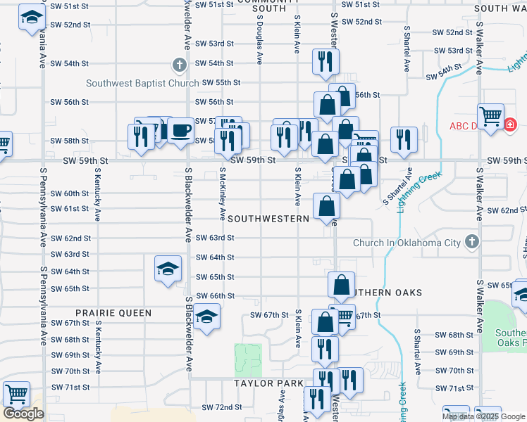map of restaurants, bars, coffee shops, grocery stores, and more near in Oklahoma City