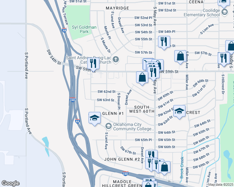 map of restaurants, bars, coffee shops, grocery stores, and more near 6324 South Drexel Place in Oklahoma City