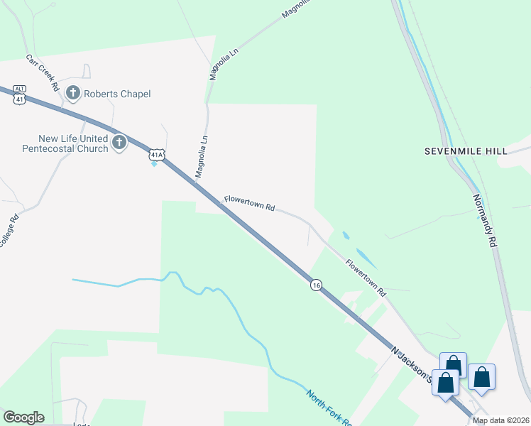 map of restaurants, bars, coffee shops, grocery stores, and more near 393 Flowertown Road in Normandy