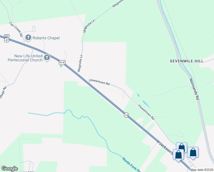 map of restaurants, bars, coffee shops, grocery stores, and more near 393 Flowertown Road in Normandy