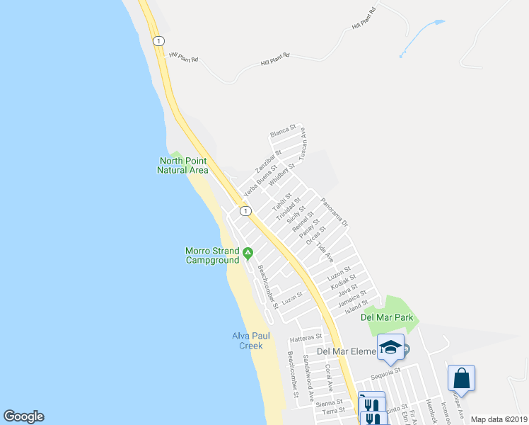 map of restaurants, bars, coffee shops, grocery stores, and more near 300 Yerba Buena Street in Morro Bay