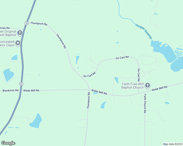 map of restaurants, bars, coffee shops, grocery stores, and more near 63 Go Cart Road in Four Oaks