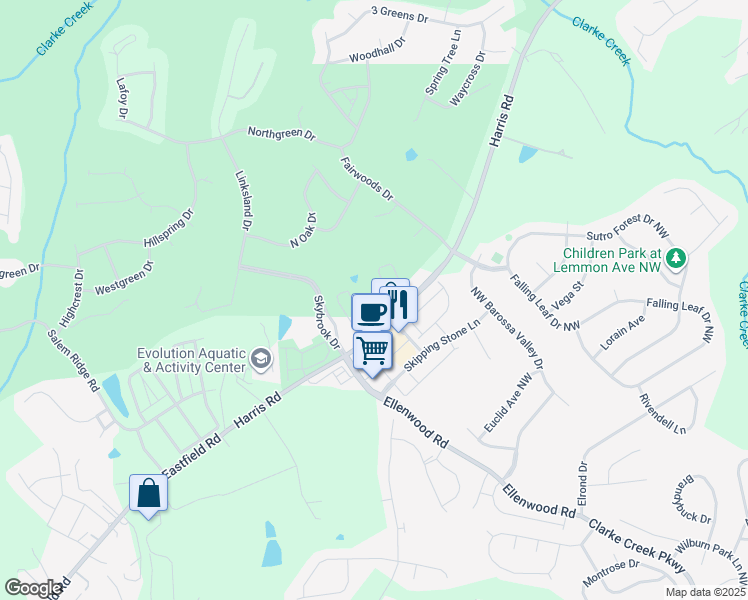 map of restaurants, bars, coffee shops, grocery stores, and more near 90 Oak Hill Court in Huntersville