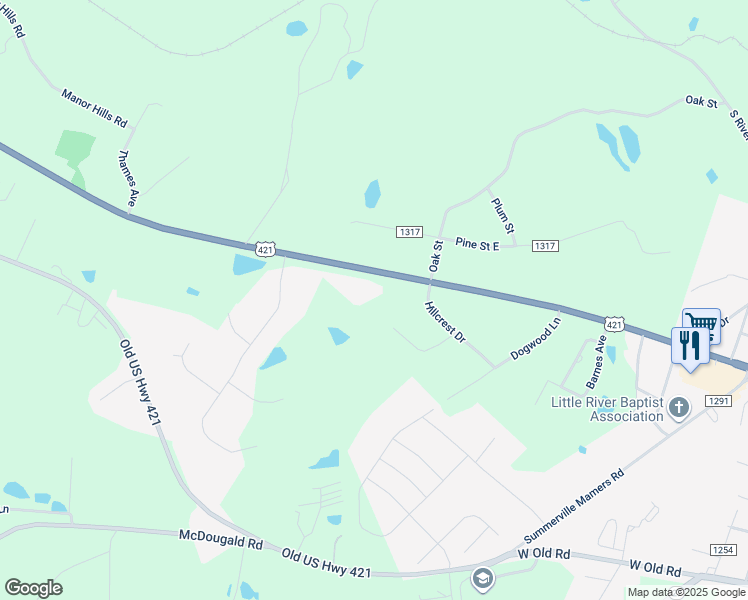 map of restaurants, bars, coffee shops, grocery stores, and more near 1515 U.S. 421 in Lillington
