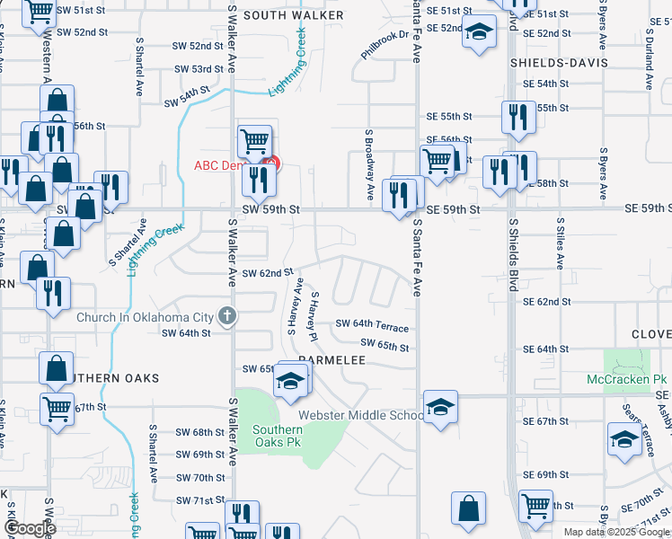 map of restaurants, bars, coffee shops, grocery stores, and more near 205 Southwest 62nd Street in Oklahoma City