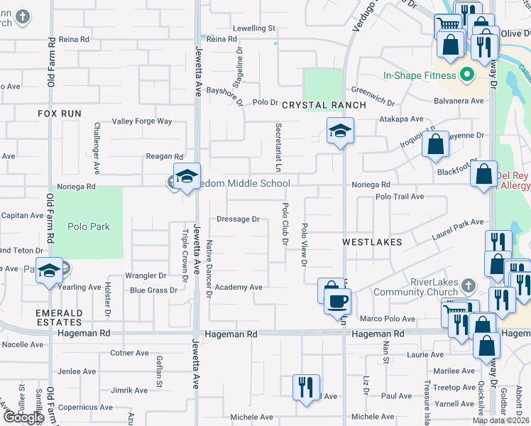 map of restaurants, bars, coffee shops, grocery stores, and more near 10909 Bellfounder Drive in Bakersfield