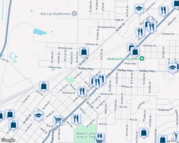 map of restaurants, bars, coffee shops, grocery stores, and more near 2301 North 8th Street in Fort Smith