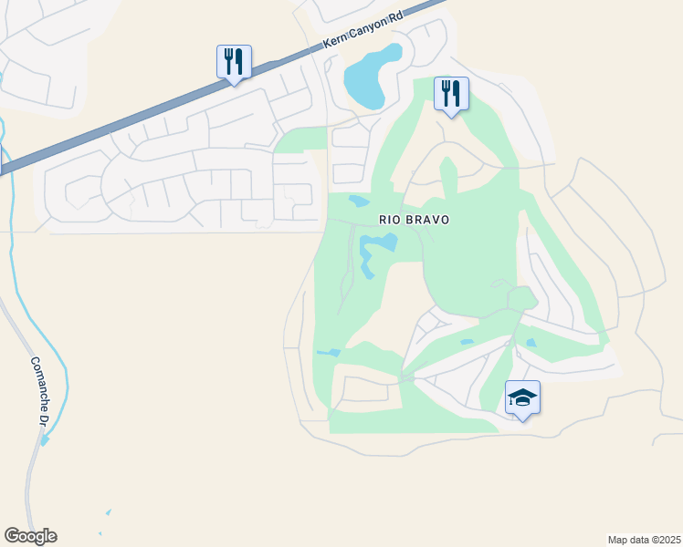 map of restaurants, bars, coffee shops, grocery stores, and more near 5601 Muirfield Drive in Bakersfield
