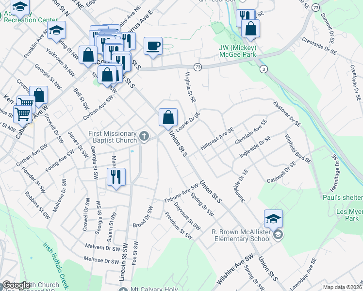 map of restaurants, bars, coffee shops, grocery stores, and more near 255 Union Street South in Concord