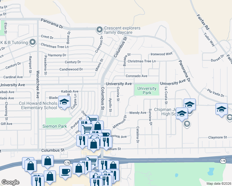 map of restaurants, bars, coffee shops, grocery stores, and more near 4008 Fulton Avenue in Bakersfield