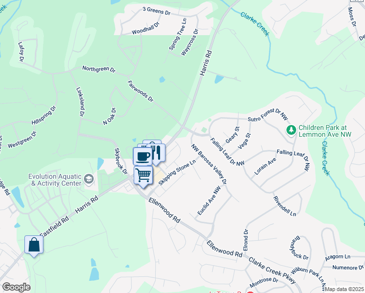 map of restaurants, bars, coffee shops, grocery stores, and more near 11005 Discovery Drive Northwest in Concord