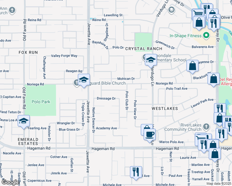 map of restaurants, bars, coffee shops, grocery stores, and more near 10909 Bellfounder Drive in Bakersfield