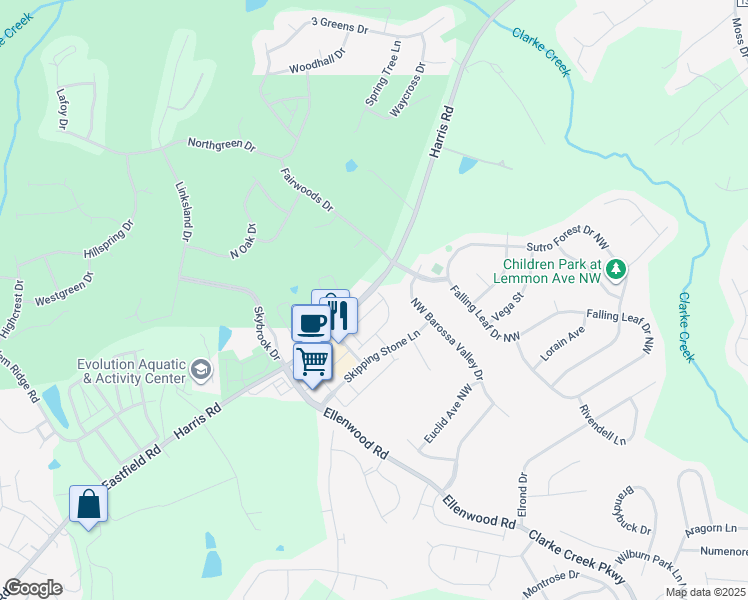 map of restaurants, bars, coffee shops, grocery stores, and more near 11005 Discovery Drive Northwest in Concord