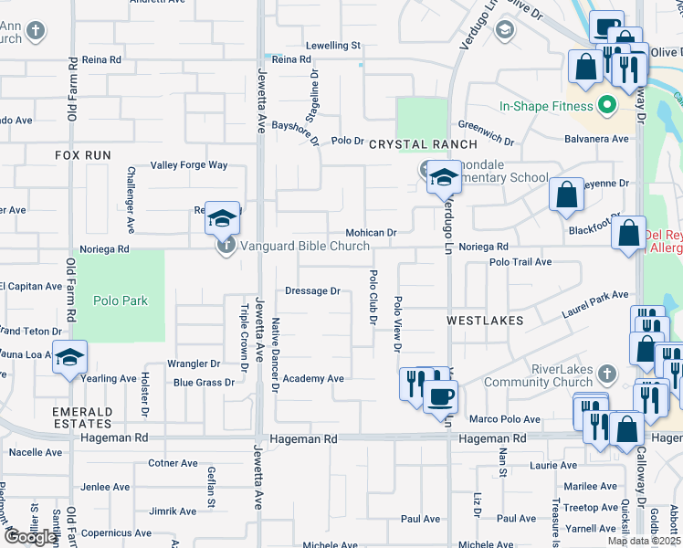 map of restaurants, bars, coffee shops, grocery stores, and more near 10909 Bellfounder Drive in Bakersfield