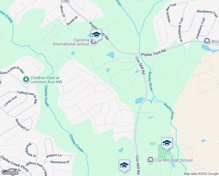 map of restaurants, bars, coffee shops, grocery stores, and more near 1044 Old Trace Road Northwest in Concord